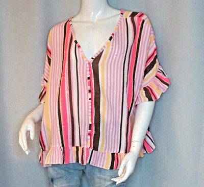 Boho Tunika Bluse Top Oversize Stripe Musselin Schoko Multicolor 36,38,40,42 Neu