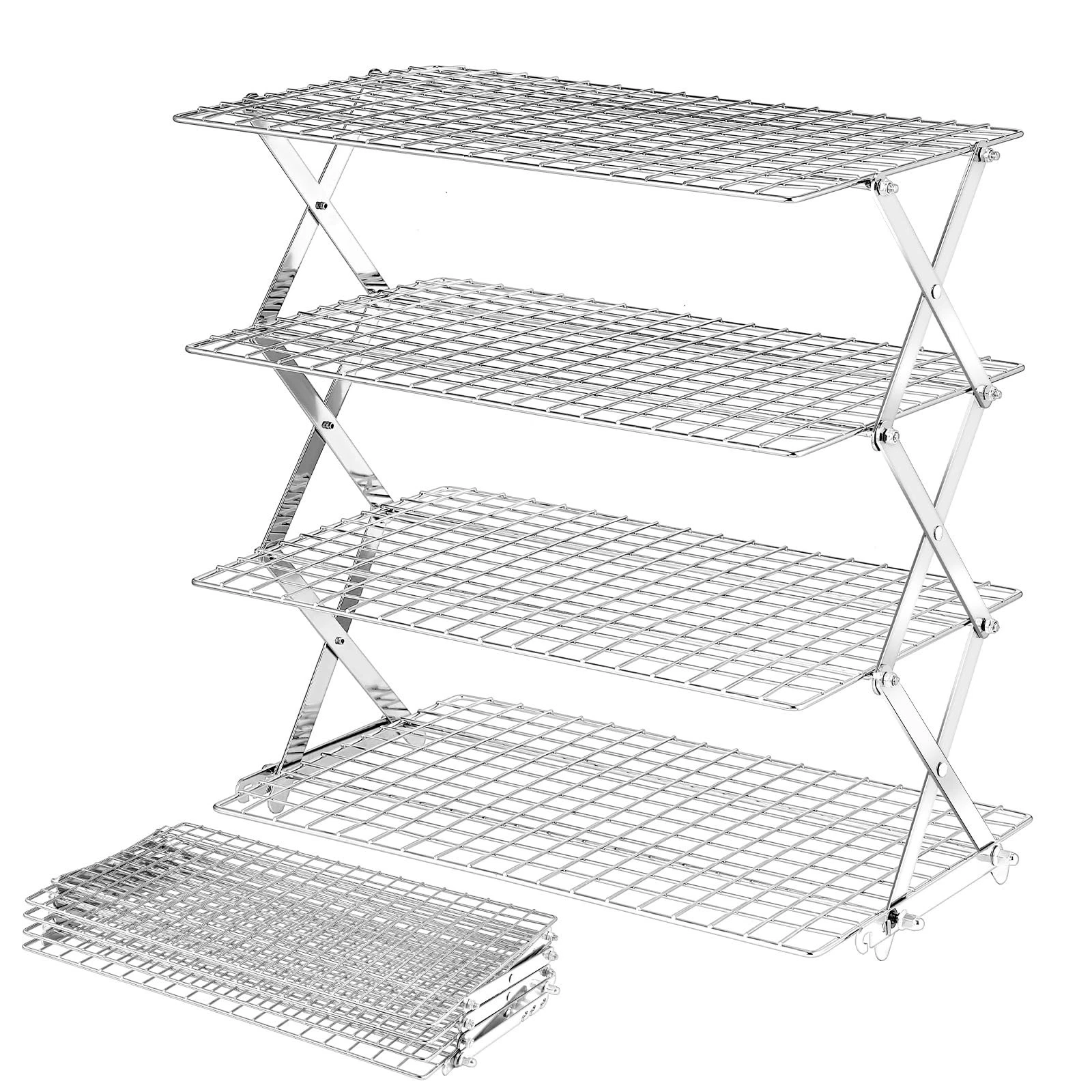 BEWOS 4 Tier Collapsible Cooling Rack - Adjustable Stainless Steel Baking Rac...