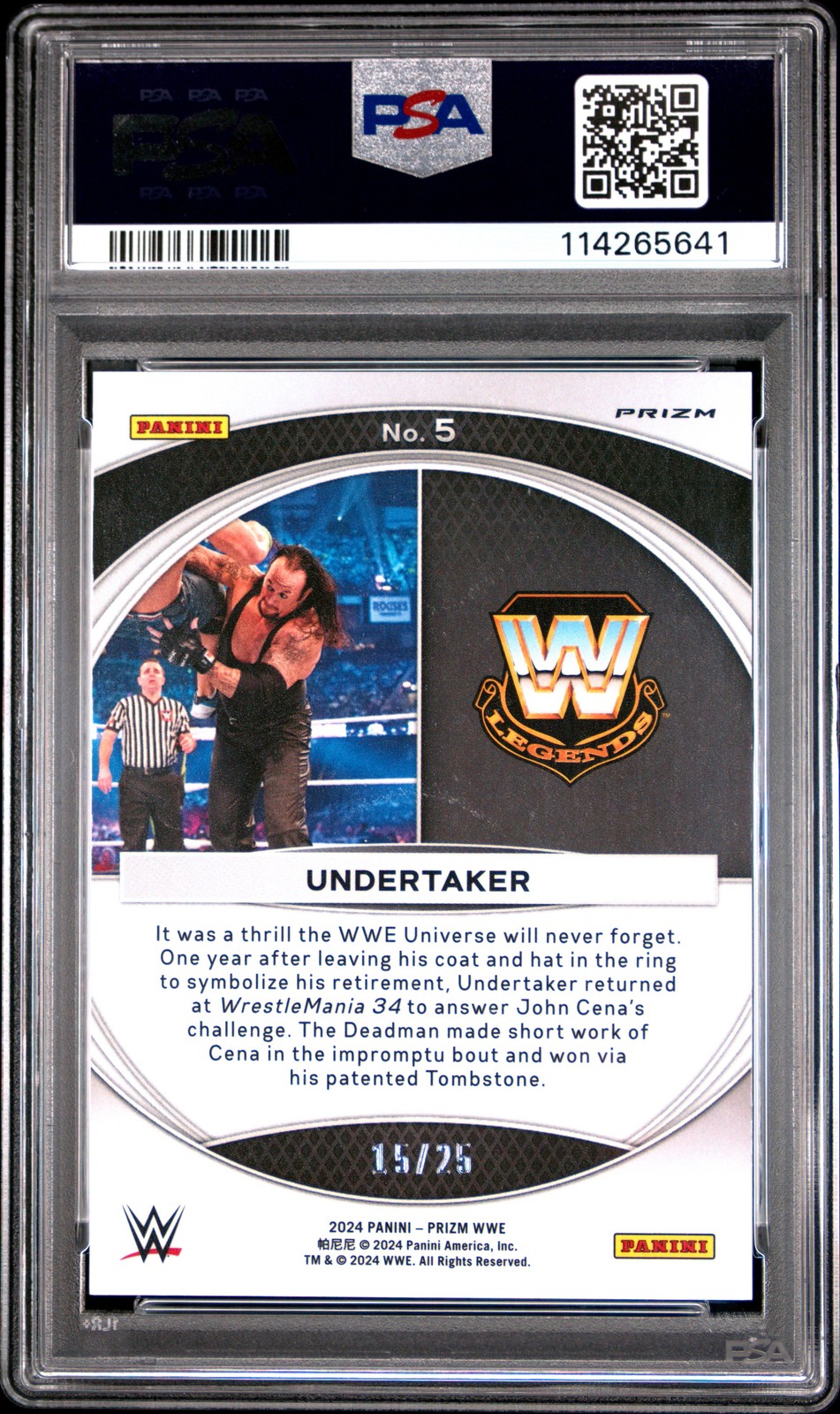 Undertaker Cena PSA 10 /25 2024 Panini Prizm WWE Wrestlemania Moments #5 Mojo view 2