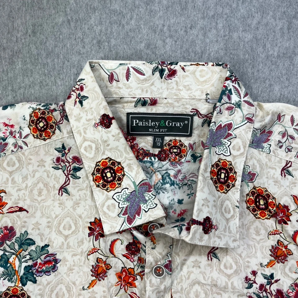 Paisley & Gray Long Sleeve Button Up Shirt Mens XXL Slim Fit White Floral Print - Image 2 of 4