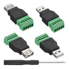 4 Pcs USB 2.0 A Female/Male Plug to 8 Pin Screw Terminal Connector Adapter Black