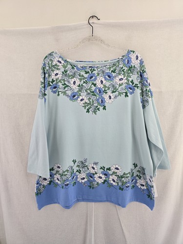 Talbots NWT Cotton 3/4 Sleeve Blue Floral Stretchy Shirt. Ladies Size 3X