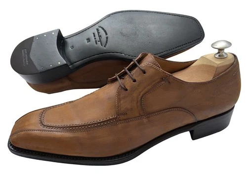 $1150 Salvatore Ferragamo Mens COSMIC Brown Blucher Derby Oxfords Shoes 9.5 D