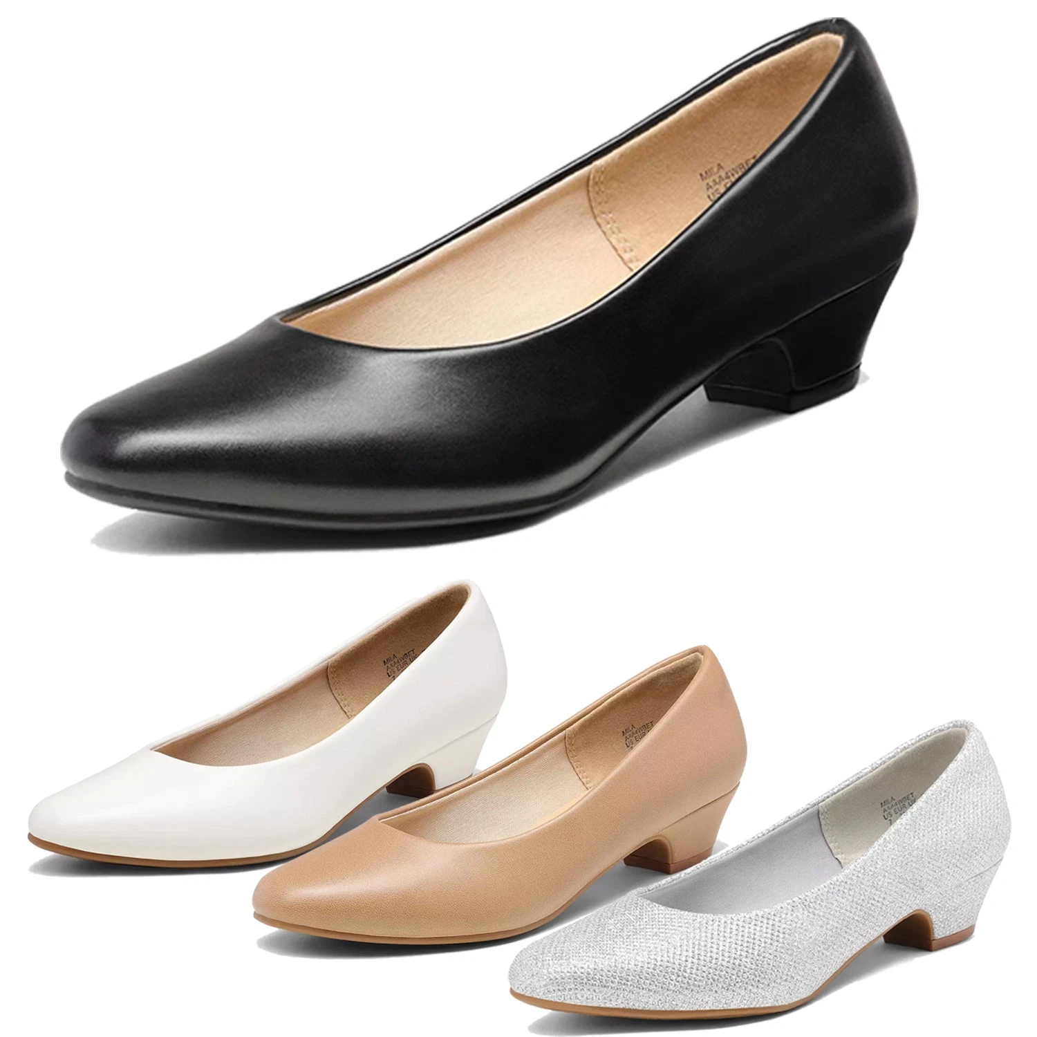 Women Pumps Low Block Heels Classic Faux Leather Office Lady Work Dress Pumps