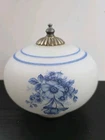 Vintage White Milk Glass Ceiling Light Shade Blue Flowers Opening 2.75"