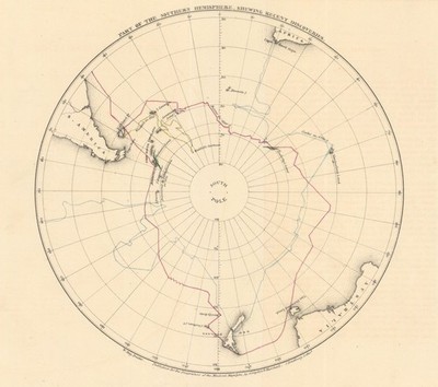 Teil der südlichen Hemisphäre, zeigt jüngste Entdeckungen   Karte Antarktis 1835
