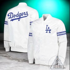 Unisex LA Dodgers White Retro Satin Bomber Lettermen Baseball Varsity Jacket