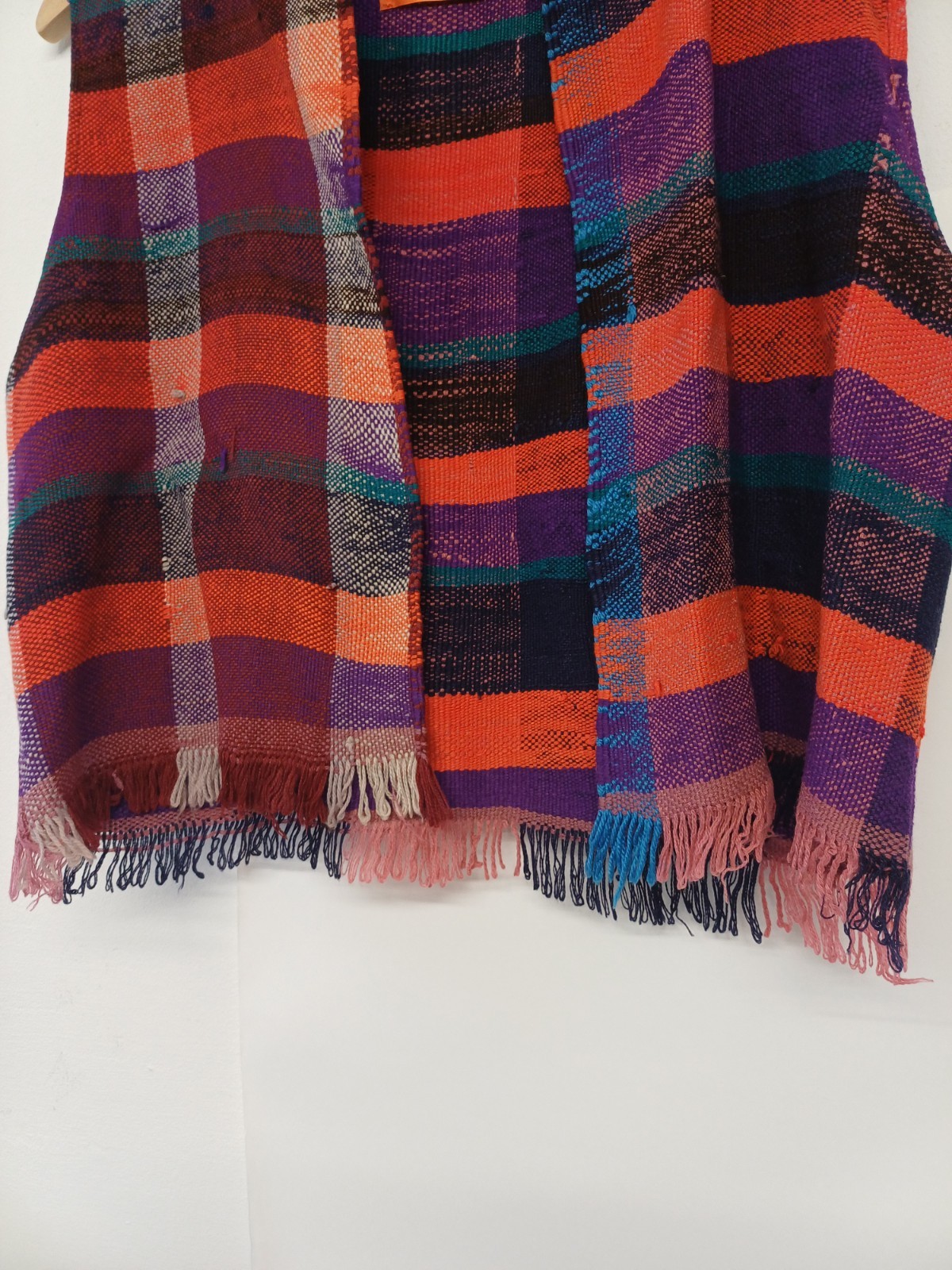 La Gazelle Fringed Multicolour Plaid Waistcoat Gilet One Size Approx M Artisan image 5