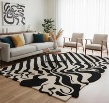 Hand Tufted Wool Area Rug Luxury Black White Modern Handmade Rug Wollen Carpet