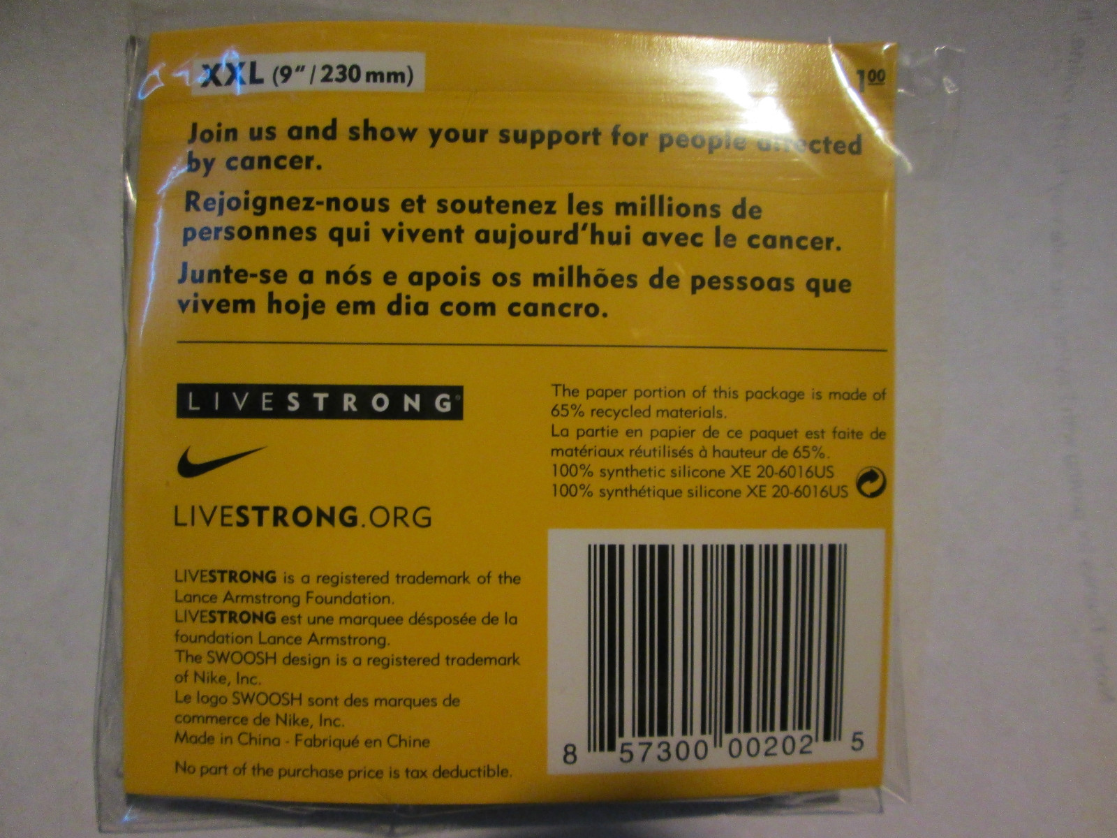 XXL SIZE LIVESTRONG WristBAND Wrist band LANCE ARMSTRONG band