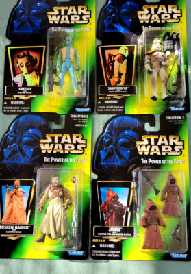 NEW! 1996 Kenner STAR WARS TATOOINE JAWAS, TUSKEN RAIDER, GREEDO & SANDTROOPER