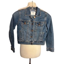 Old Navy Girls' Denim Jacket Size M 8 Button Closure Cotton Blend Classic Blue