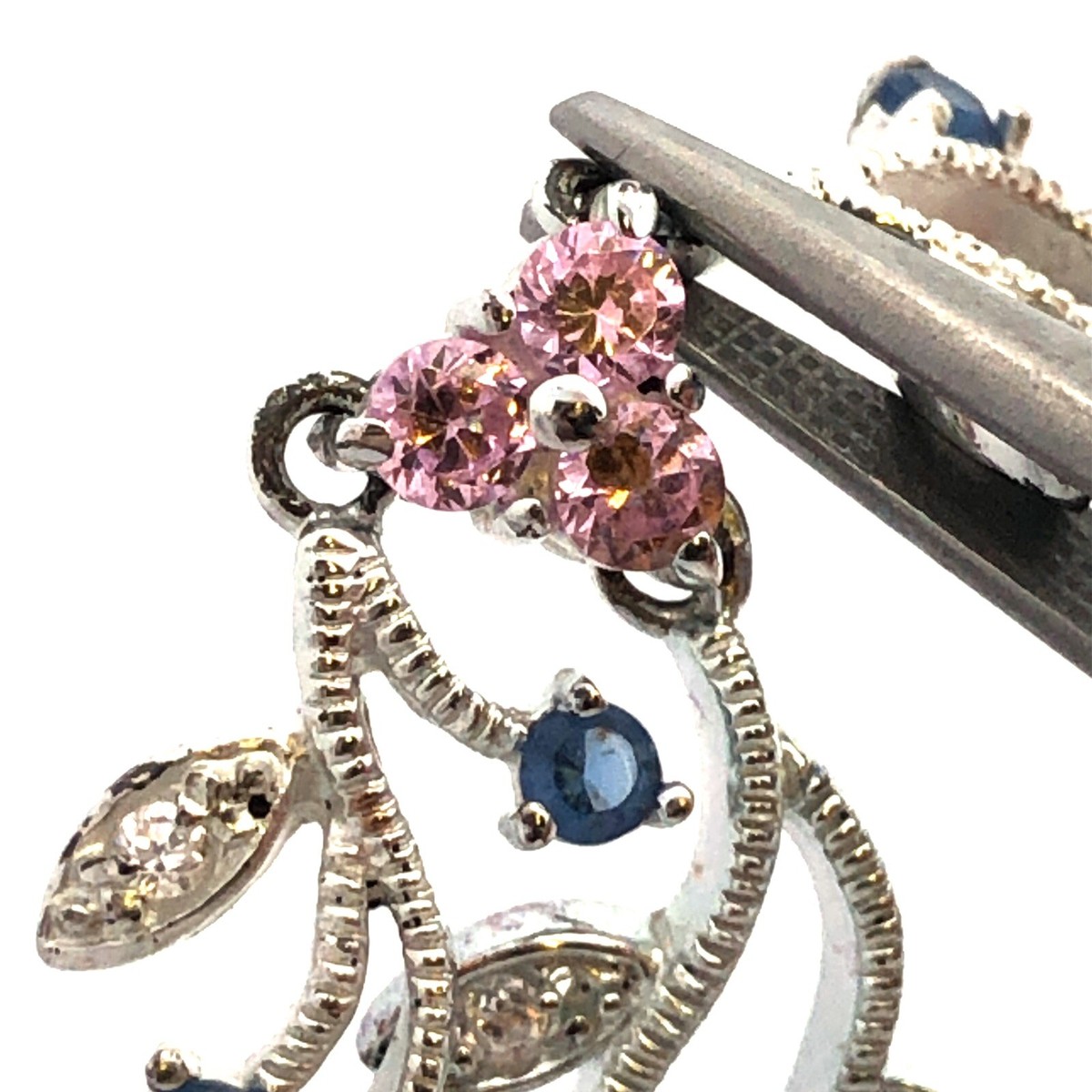 925 Sterling Silver Pink Blue Cubic Zirconia Vines Floral Y-Drop