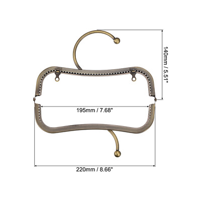 2 Piece Bronze Metal Purse Frames - Kiss Lock Clasp With Rotating Handle For DIY Bags