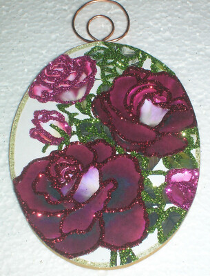 Rose Stem  ~ Glitter Easter Christmas Seasonal Ornament ~ Vintage Image