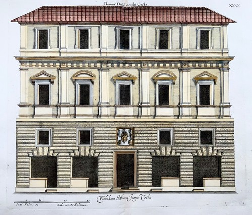 1679 Casa di Costa, Roma, Italia, von Sandrart, doppio foglio colorato a mano - Foto 1 di 2