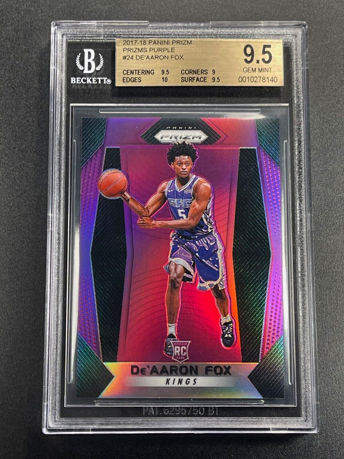 DE'AARON FOX 2017 PANINI PRIZM #24 PURPLE PARALLEL ROOKIE RC /75 BGS 9.5 10 GEM