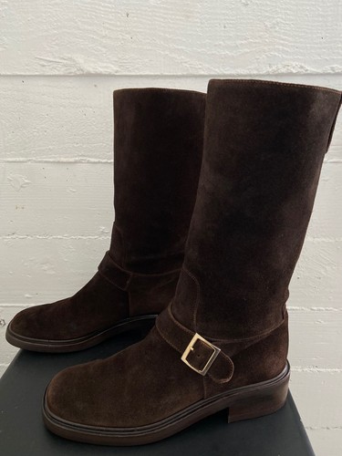 Gucci Cuero De Gamuza Botas Altas Marrón oscuro ingeniero Sz 38 limpio  hebilla de latón GG | eBay