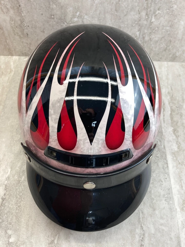 Raider мотоцикла половина шлем открытый лицо A-617 Sz M черный w/красный и белый пламени - Изображение 2 из 4