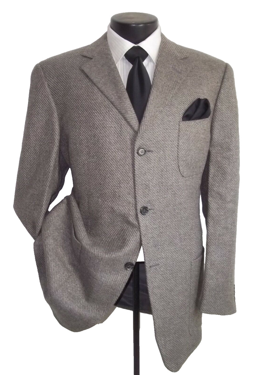 Ermenegildo Zegna Gray/ Taupe Pattern 3 Buttons Flannel Wool Jacket Coat 44R