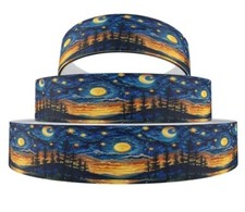 1 INCH 25mm Art Painting Starry Sky GROSGRAIN RIBBON Hair Bow Supplies 1246327