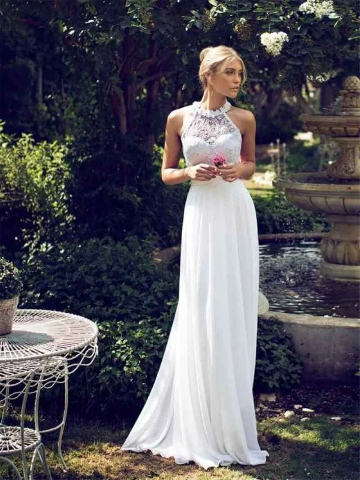  Boho Spitzen Brautkleid Maßgeschneidert | Weiß/Elfenbein Natur Brautmode - Bild 4 von 4