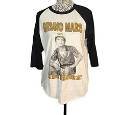 Bruno Mars XXIV Magic World Tour 2017 Raglan Baseball Tee Shirt L White Black
