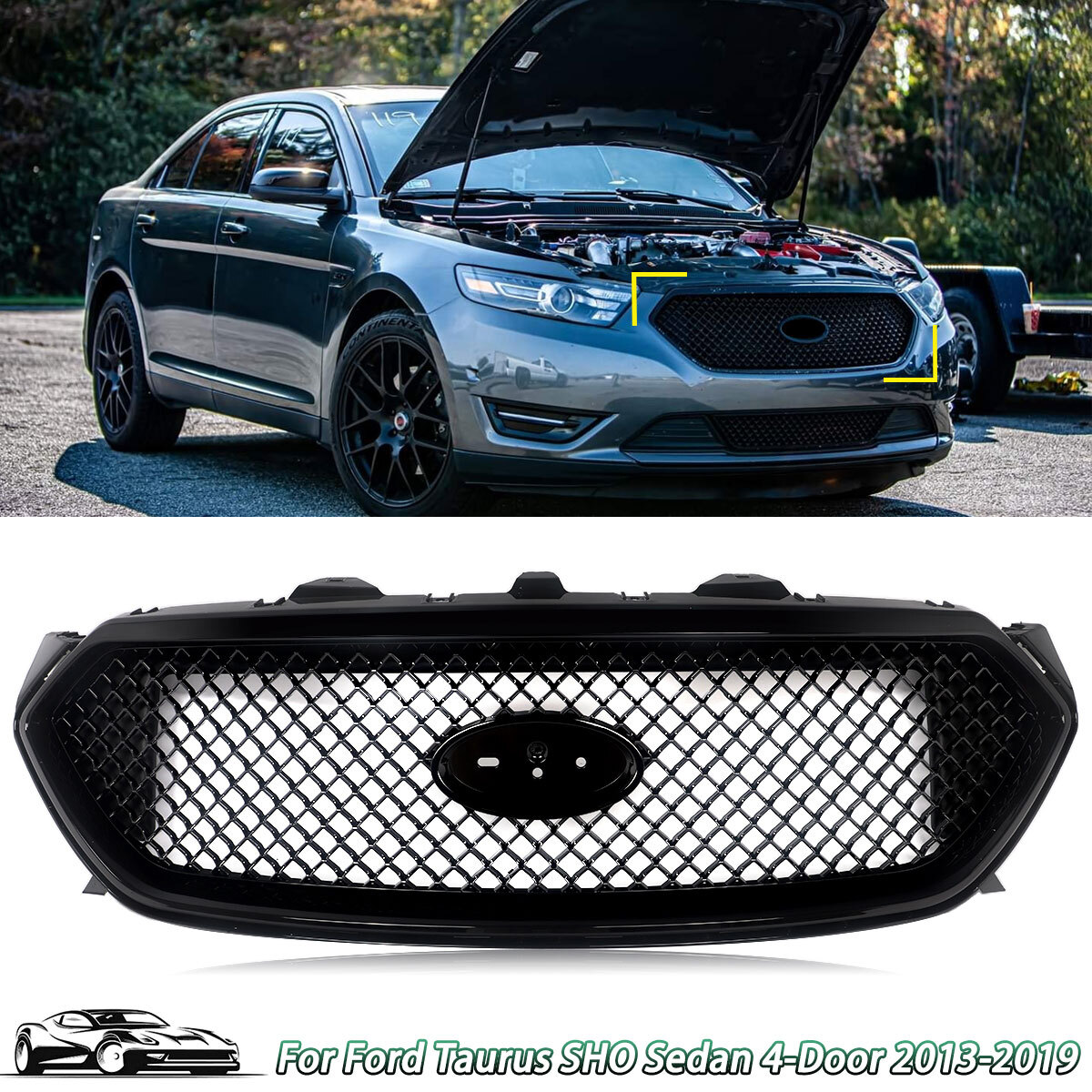 Front Upper Grille Grill Assembly For 2013-2018 Ford Taurus SHO