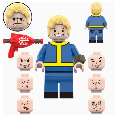 Fallout Vault Boy Figur mit 7 Köpfen und Nuka Cola Thirst Zapper (Durstlöscher)