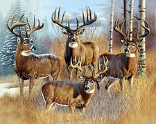 Whitetail Bucks Fabric 35" X44" Panel Deer Wildlife Snow Scenic Cotton David