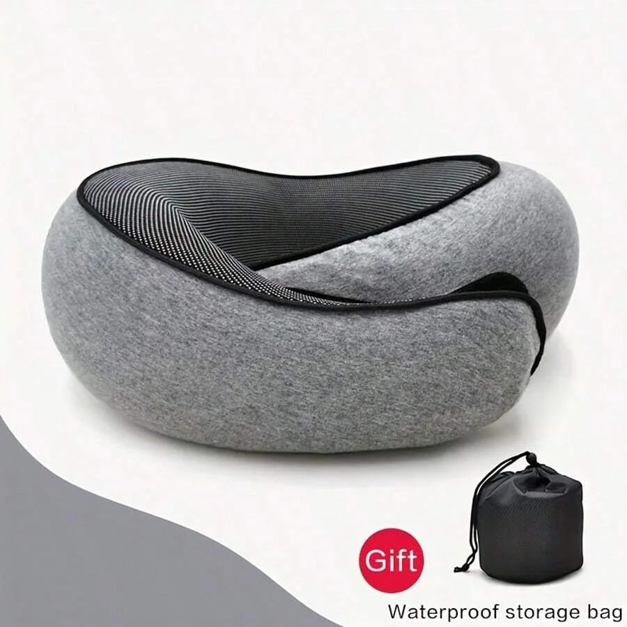1Pc Memory Foam Travel Neck Pillow with Breathable Cover-image