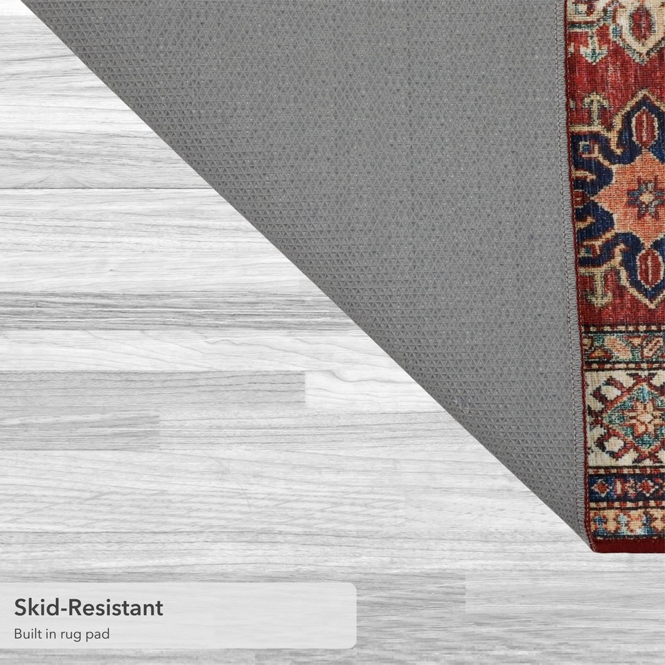 Red Minot Imagine Printed Chenille 5'x7' Non Skid & Machine Washable