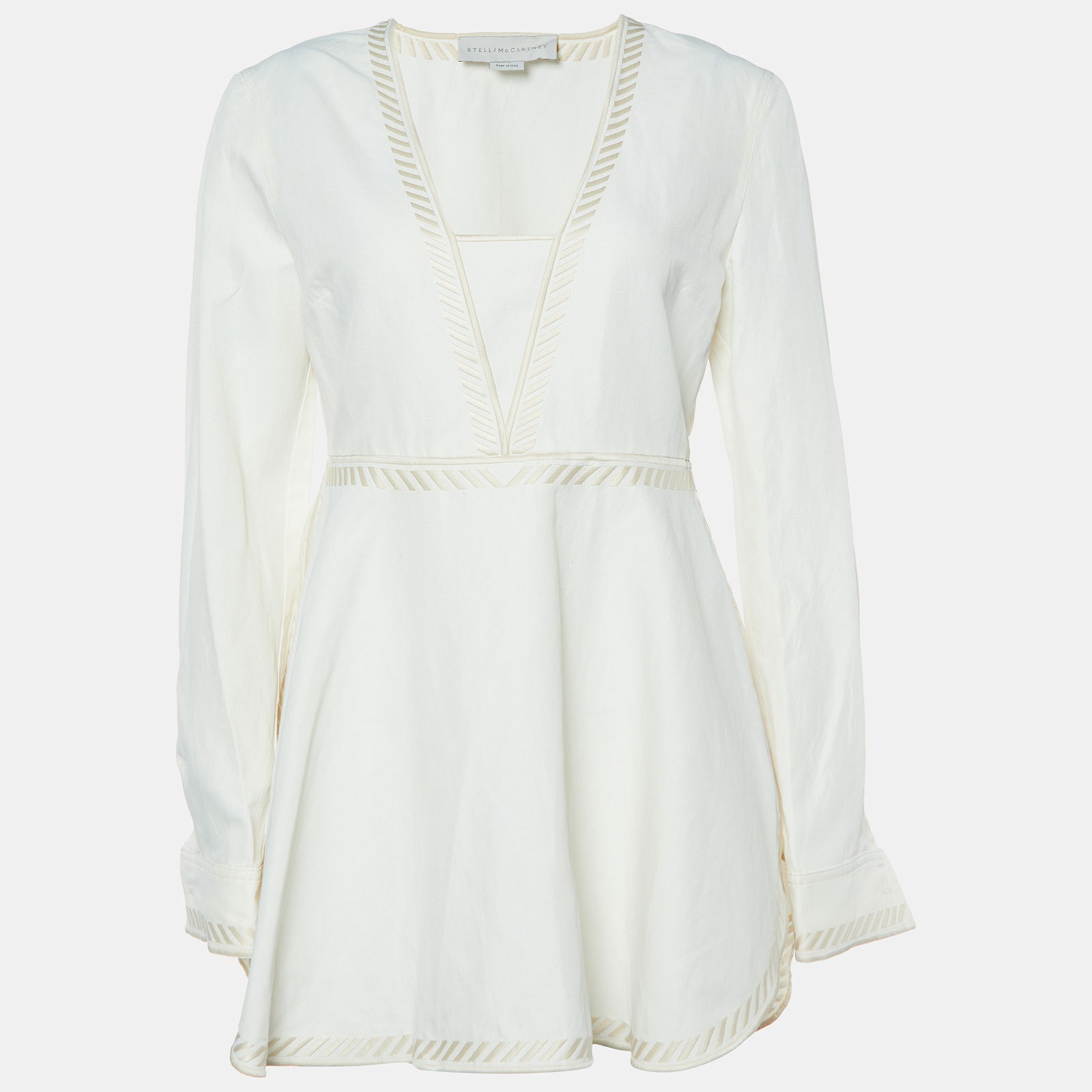 Stella McCartney Off White Embroidered Cotton Blend Tunic Shirt