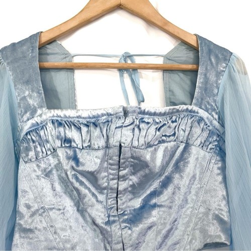 Urban Outfitters UO Peggy Velvet Puff Sleeve Bustier Top Blue Small - Picture 3 of 7
