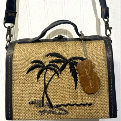 Sun N Sand Naturally Woven Bamboo Hard Shell Crossbody Shoulder/Purse~Boho/Retro