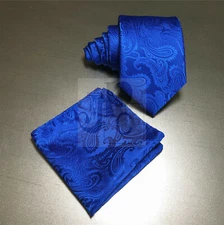 Brand Q Paisley Royal Blue Tone on Tone Neck Tie Hankie Set Party Wedding Prom