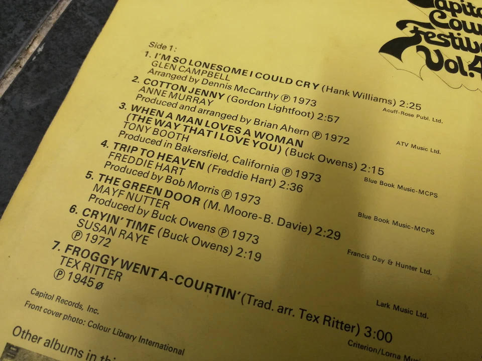 COUNTRY FESTIVAL VOL 4 Various Artists LP VINYL UK Capitol 1974 14 Track CAPITOL - Image 4 of 4