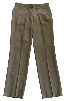 Vtg Springfield Mens Dress Pants W35/32 Made In USA Pleatd Wool Blnd Beige/Khaki