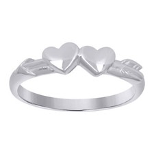 925 Sterling Silver Women's Polished Double Heart w/ Arrow Ring  Sizes 6 to 9