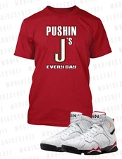 Mens Pushin J's Graphic Sneaker Tee Shirt Match J7 OG Red Cement Pro Club Shaka 