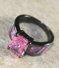 BLACK SILVER Elegant Pink Fire Opal  Pink Kunzite Rectangular Ring WR41203