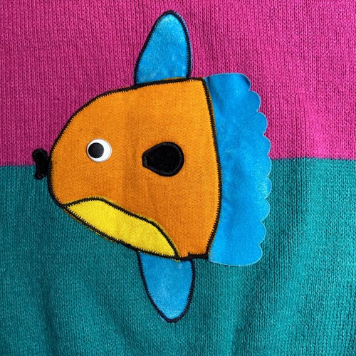 Kids SWEATER Pullover Size M (5/6) Girls Pink Green Colorful FISH Cozy Comfort - 第 3/11 張圖片