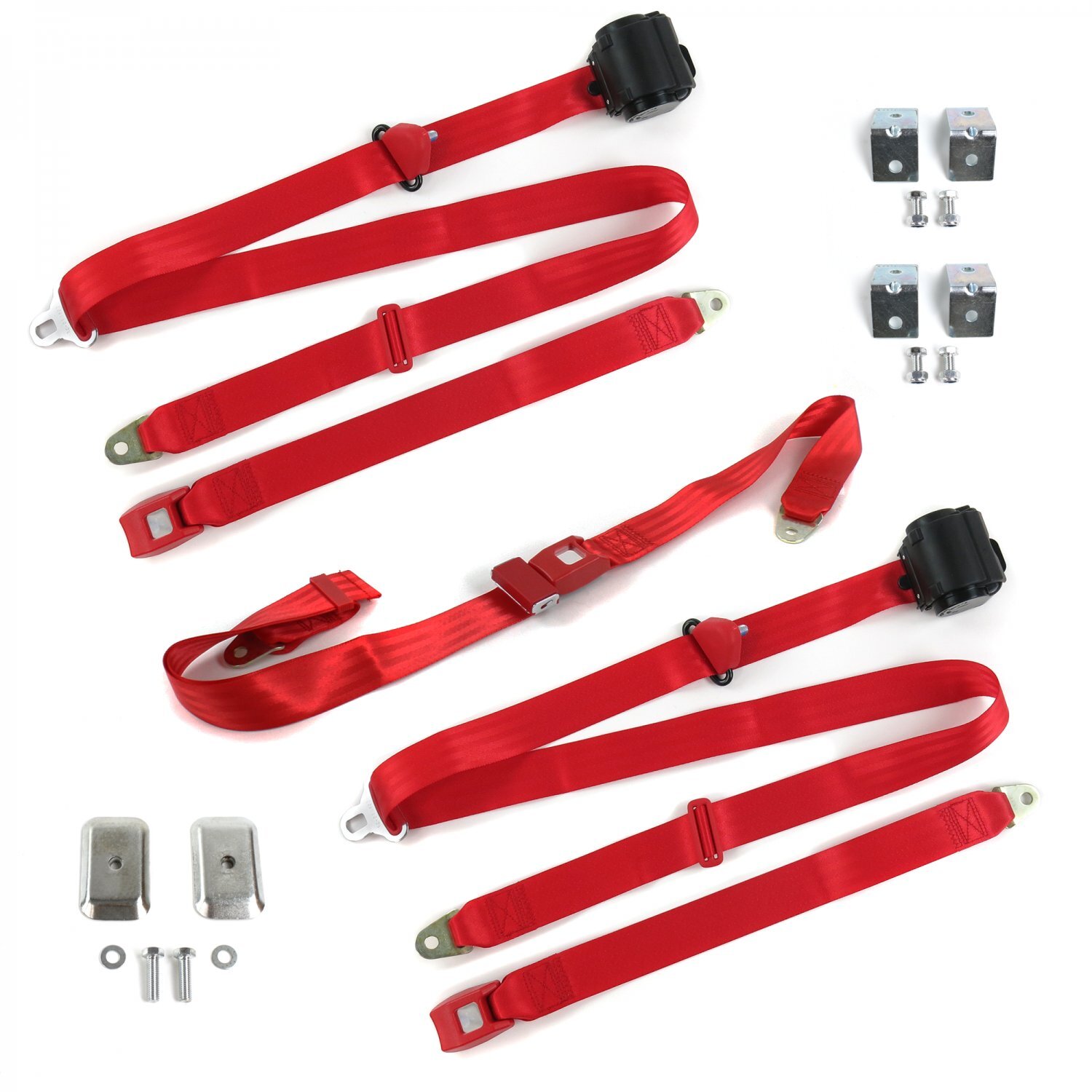 Ford GT40 1964 - 1969 Standard 3pt Red Retractable Bench Seat Belt Kit w/ Bracke