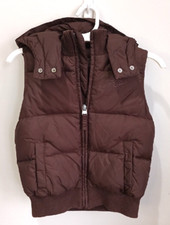 Tommy Hilfiger Brown Puffer Vest Size S 6-7 Detachable Hood Unisex Full Zip