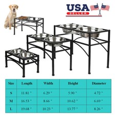 Double Elevated Raised Dog Pet Feeder Bowl Food Water Stand Tray Stainless Steel