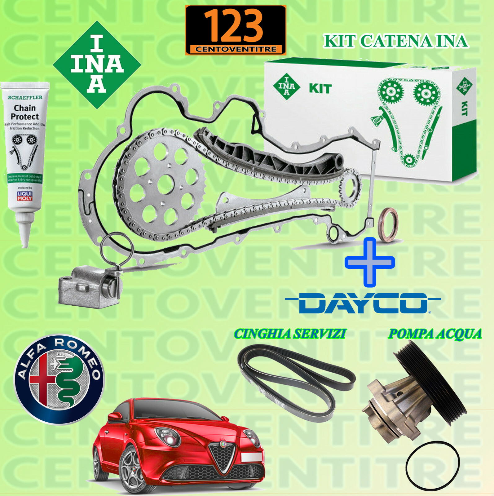 KTC1052 KIT CATENA DISTRIBUZIONE CON PULEGGE E GUARNIZIONE ALFA ROMEO MITO  1.3 MULTIJET 70 KW RICAMBIO NUOVO