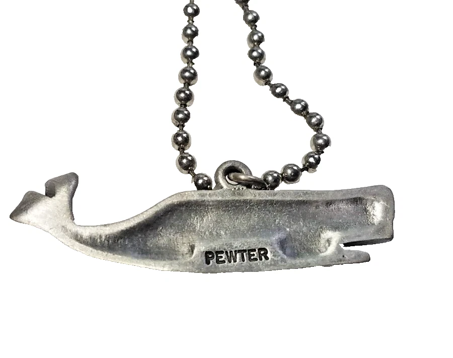 Vintage Silver Tone Pewter Whale Pendant Necklace Costume Fashion 30 Inch - Изображение 2 из 4
