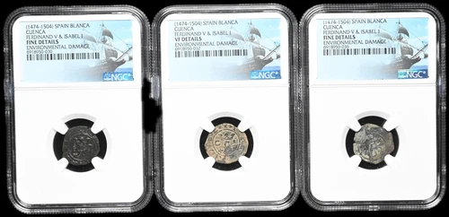 COLONIAL ERA SPAIN. Ferdinand and Isabella, 1474-1504, Blanca, NGC Lot of 3