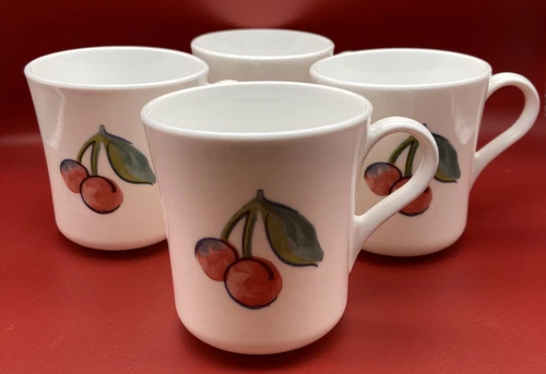 Set of 4 Corning Ware Corelle Fruit Basket Vintage Coffee Cup Mug Cherry Apple 
