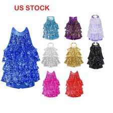 Kids Girls Sequins Ballet Dance Shorty Unitard Dress Modern Jazz Latin Costume